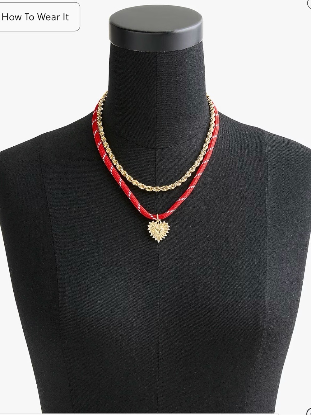 J. Crew Gold and Red Double-Layer Heart Necklace